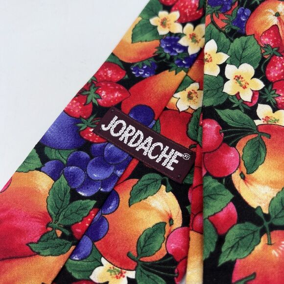 Vtg Mens Jordache Fruit Neck Tie Bright Colorful Farmer Gardening Cotton 4" - Picture 5 of 6